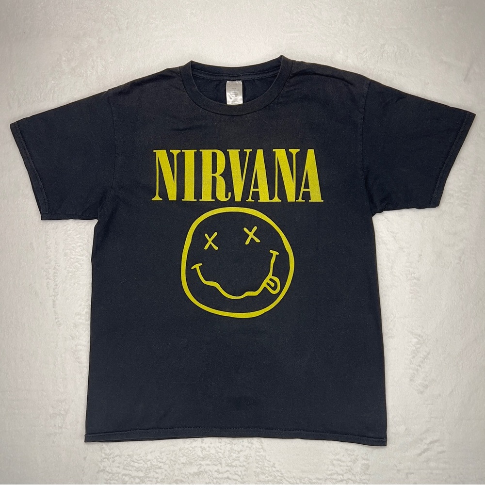 Nirvana Shirt Adult Medium Short Sleeve Black Smiley Face